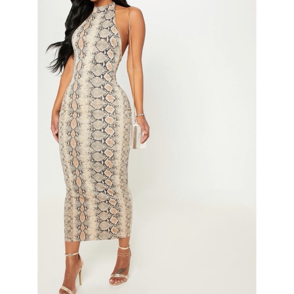 PrettyLittleThing Dresses & Skirts - Snake Print Halterneck Midaxi Dress